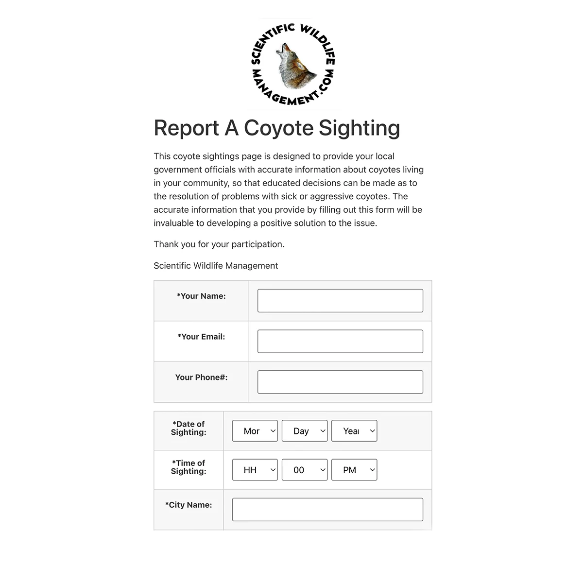 Sighting Form UI
